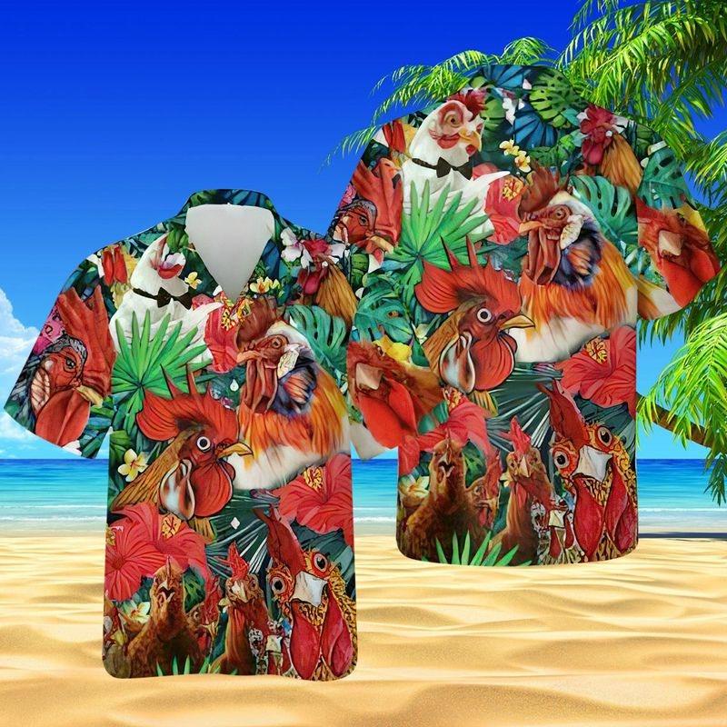 Chicken Aloha Hawaiian Shirt - Chicken Pattern Hawaiian Shirt, Tropical Leaf Hawaiian Shirt For Men & Women, Chicken Lover - Amzanimalsgift