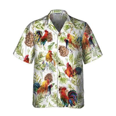 Chicken Hawaiian Shirt, Chicken With Christmas Plants Hawaiian Shirt For Men - Perfect Gift For Men, Husband, Boyfriend, Friend, Family - Amzanimalsgift