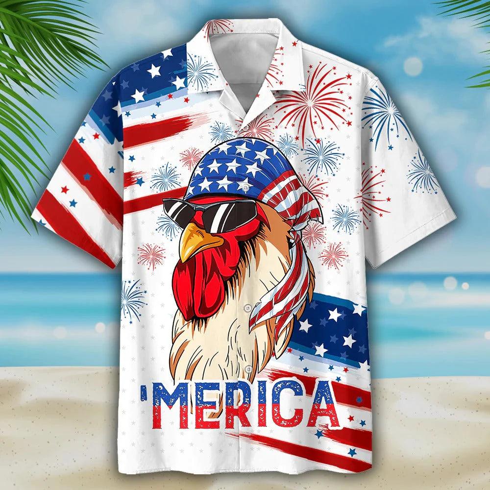 Chicken Independence Day Funny Aloha Hawaiian Shirts For Summer, USA Fourth Of July Aloha Hawaiian Shirt For Men Women, 4th Of July Gift For Patriotic - Amzanimalsgift