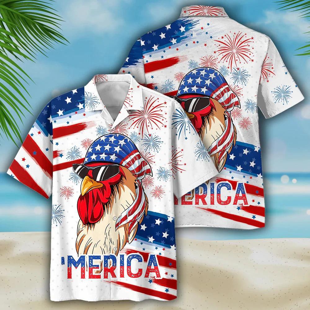 Chicken Independence Day Funny Aloha Hawaiian Shirts For Summer, USA Fourth Of July Aloha Hawaiian Shirt For Men Women, 4th Of July Gift For Patriotic - Amzanimalsgift
