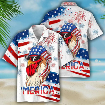 Chicken Independence Day Funny Aloha Hawaiian Shirts For Summer, USA Fourth Of July Aloha Hawaiian Shirt For Men Women, 4th Of July Gift For Patriotic - Amzanimalsgift