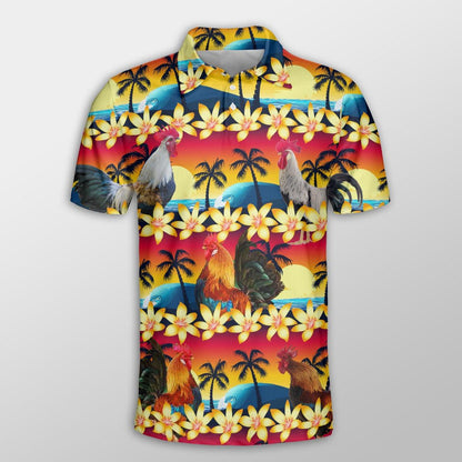 Chicken Men Polo Shirts - Chicken Beach Sunset Pattern Button Shirts For Men - Perfect Gift For Chicken Lovers, Animal Lovers - Amzanimalsgift