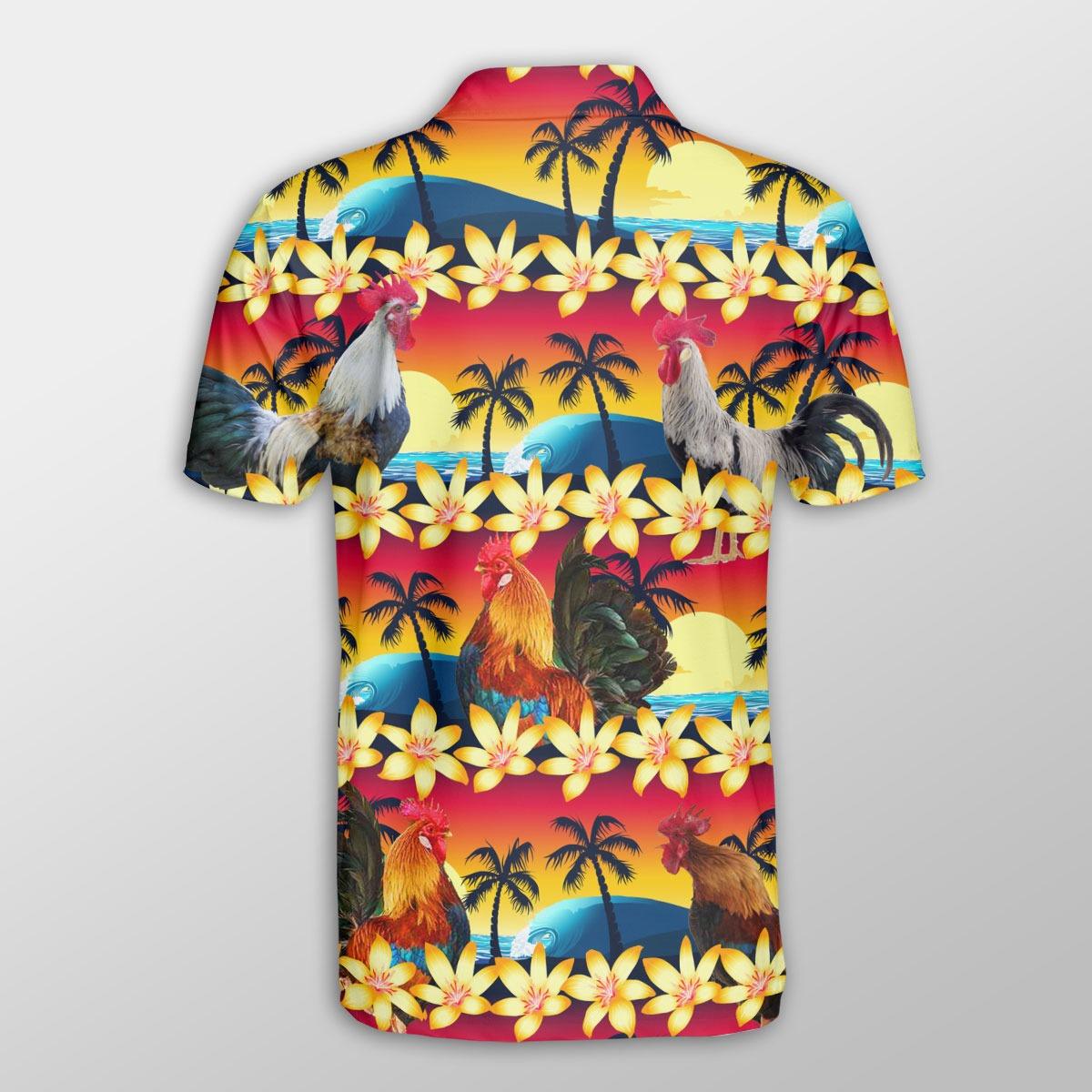 Chicken Men Polo Shirts - Chicken Beach Sunset Pattern Button Shirts For Men - Perfect Gift For Chicken Lovers, Animal Lovers - Amzanimalsgift