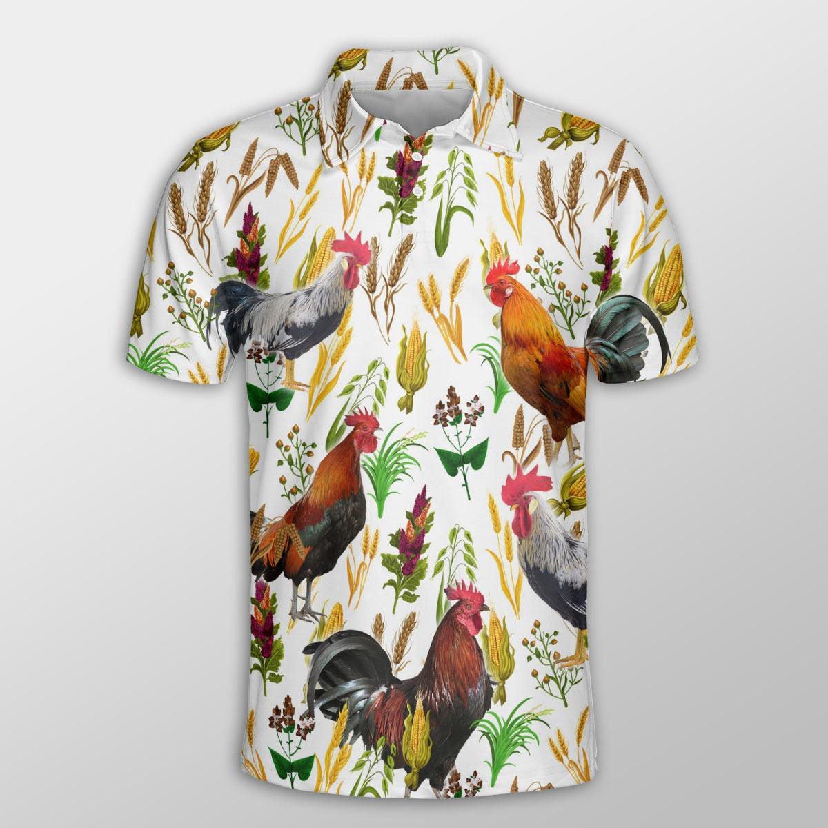 Chicken Men Polo Shirts - Chicken Farm Wheat Pattern Button Shirts For Men - Perfect Gift For Chicken Lovers, Animal Lovers - Amzanimalsgift