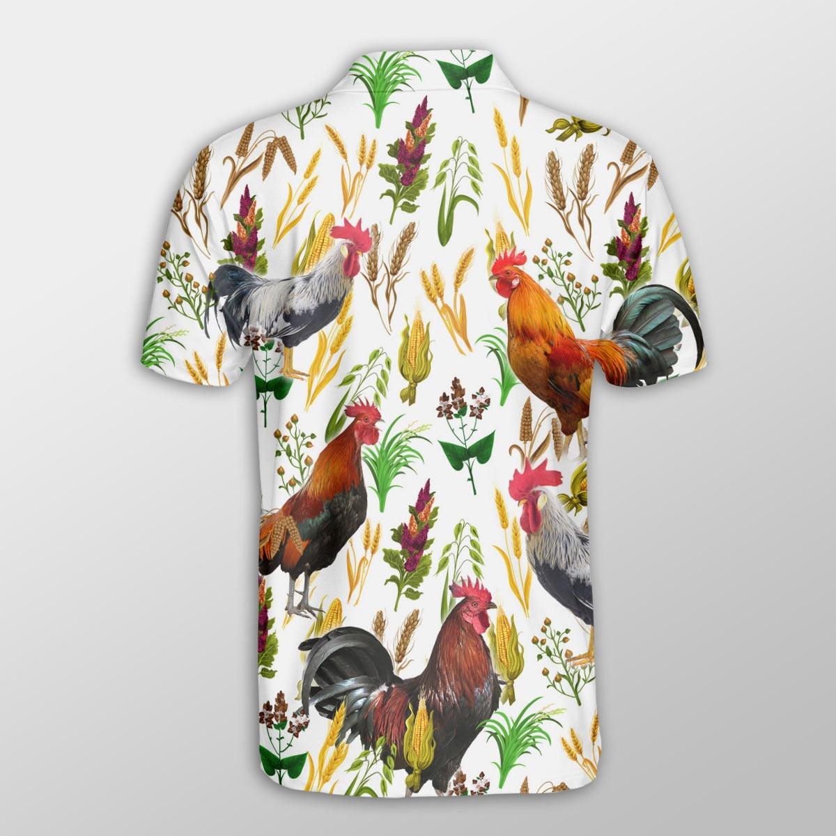 Chicken Men Polo Shirts - Chicken Farm Wheat Pattern Button Shirts For Men - Perfect Gift For Chicken Lovers, Animal Lovers - Amzanimalsgift