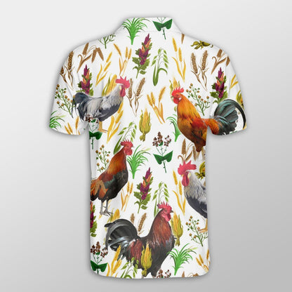 Chicken Men Polo Shirts - Chicken Farm Wheat Pattern Button Shirts For Men - Perfect Gift For Chicken Lovers, Animal Lovers - Amzanimalsgift