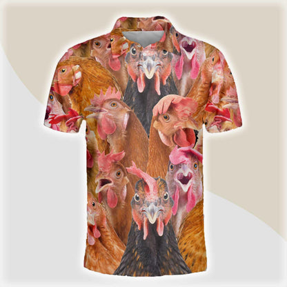 Chicken Men Polo Shirts - Chicken Herd Pattern Button Shirts For Men - Perfect Gift For Chicken Lovers, Animal Lovers - Amzanimalsgift