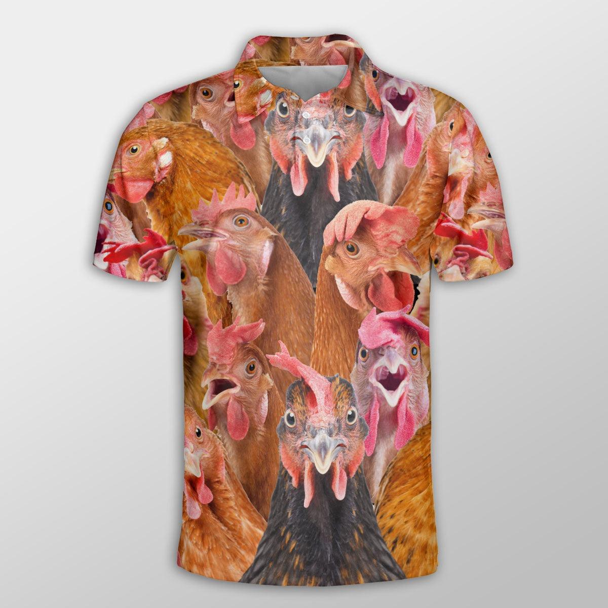 Chicken Men Polo Shirts - Chicken Herd Pattern Button Shirts For Men - Perfect Gift For Chicken Lovers, Animal Lovers - Amzanimalsgift