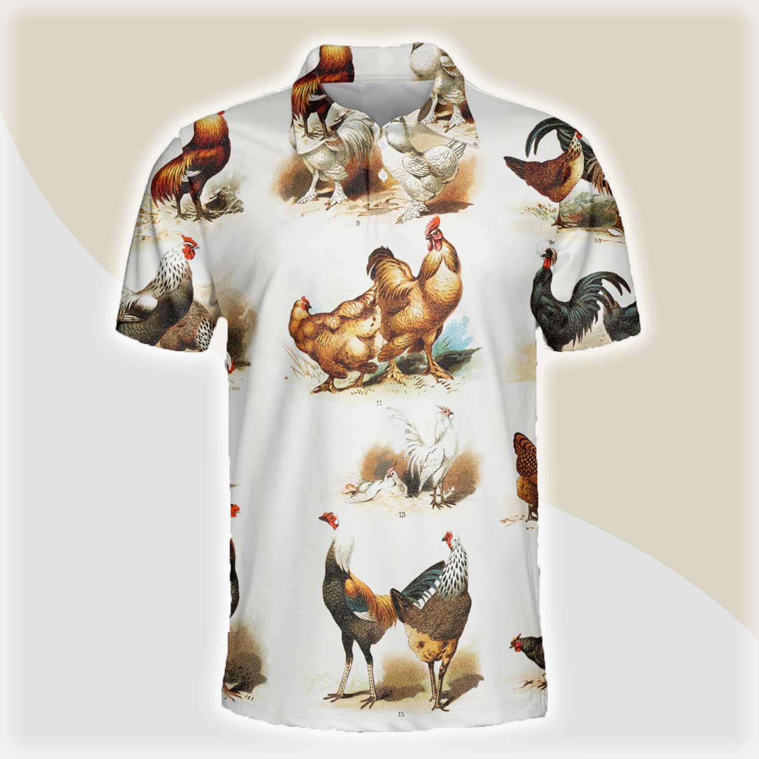 Chicken Men Polo Shirts - Chicken Pattern Button Shirts For Men - Perfect Gift For Chicken Lovers, Animal Lovers - Amzanimalsgift