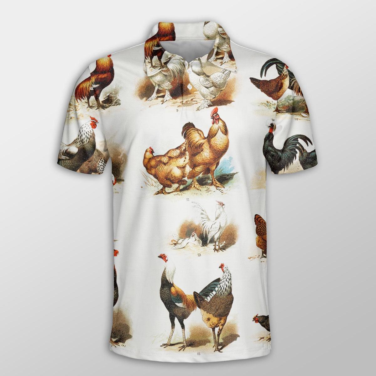 Chicken Men Polo Shirts - Chicken Pattern Button Shirts For Men - Perfect Gift For Chicken Lovers, Animal Lovers - Amzanimalsgift