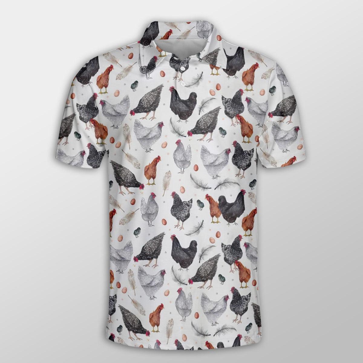 Chicken Men Polo Shirts - Chicken With Egg & Feathers Button Shirts For Men - Perfect Gift For Chicken Lovers, Animal Lovers - Amzanimalsgift
