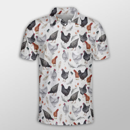 Chicken Men Polo Shirts - Chicken With Egg & Feathers Button Shirts For Men - Perfect Gift For Chicken Lovers, Animal Lovers - Amzanimalsgift