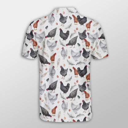 Chicken Men Polo Shirts - Chicken With Egg & Feathers Button Shirts For Men - Perfect Gift For Chicken Lovers, Animal Lovers - Amzanimalsgift