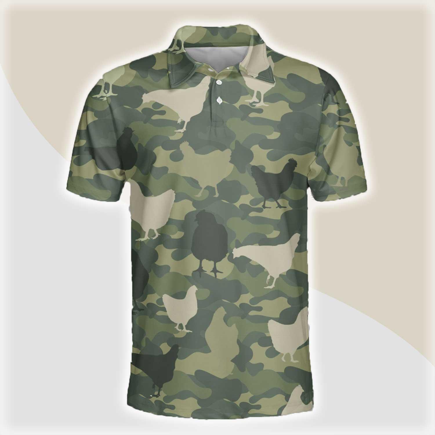 Chicken Men Polo Shirts For Summer - Chicken Camo Pattern Button Shirts For Men - Perfect Gift For Chicken Lovers, Animal Lovers - Amzanimalsgift