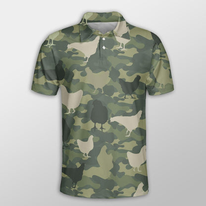 Chicken Men Polo Shirts For Summer - Chicken Camo Pattern Button Shirts For Men - Perfect Gift For Chicken Lovers, Animal Lovers - Amzanimalsgift