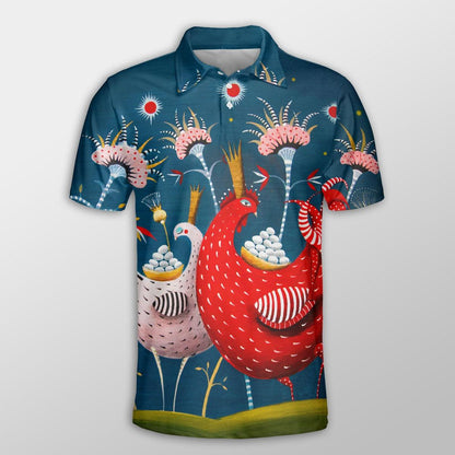 Chicken Men Polo Shirts For Summer - Chicken Cartoon Pattern Button Shirts For Men - Perfect Gift For Chicken Lovers, Animal Lovers - Amzanimalsgift