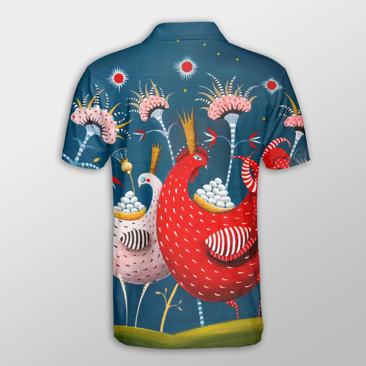 Chicken Men Polo Shirts For Summer - Chicken Cartoon Pattern Button Shirts For Men - Perfect Gift For Chicken Lovers, Animal Lovers - Amzanimalsgift