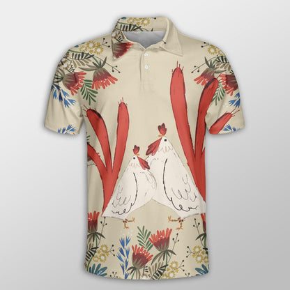 Chicken Men Polo Shirts For Summer - Chicken Flower Art Pattern Button Shirts For Men - Perfect Gift For Chicken Lovers, Animal Lovers - Amzanimalsgift
