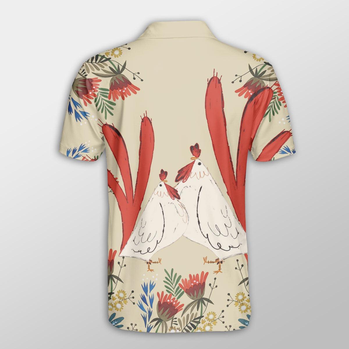 Chicken Men Polo Shirts For Summer - Chicken Flower Art Pattern Button Shirts For Men - Perfect Gift For Chicken Lovers, Animal Lovers - Amzanimalsgift