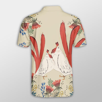 Chicken Men Polo Shirts For Summer - Chicken Flower Art Pattern Button Shirts For Men - Perfect Gift For Chicken Lovers, Animal Lovers - Amzanimalsgift