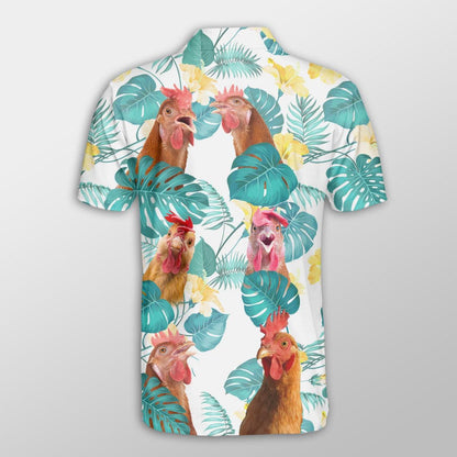 Chicken Men Polo Shirts For Summer - Chicken In Tropical Leaves Pattern Button Shirts For Men - Perfect Gift For Chicken Lovers, Animal Lovers - Amzanimalsgift
