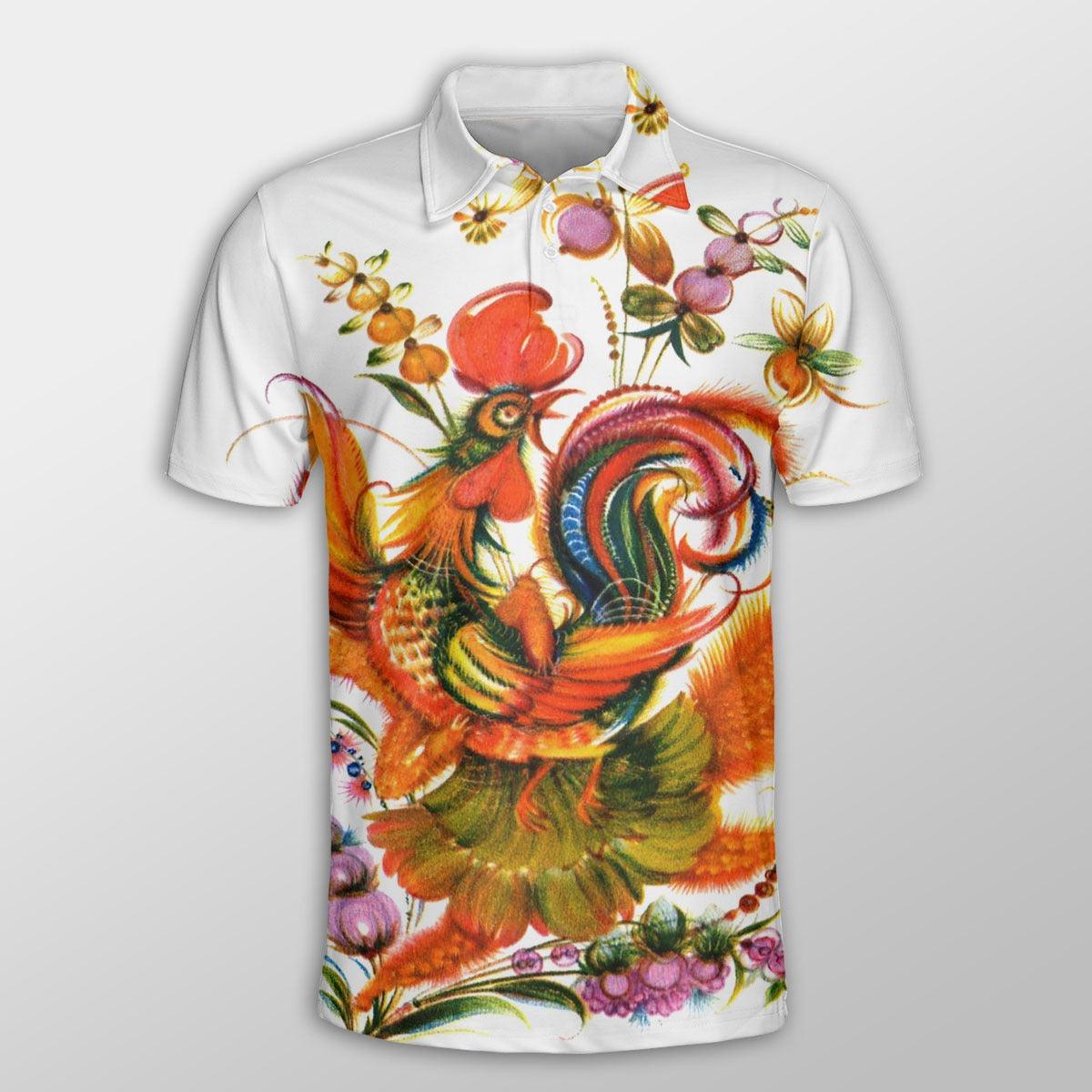 Chicken Men Polo Shirts For Summer - Chicken Painting Pattern Button Shirts For Men - Perfect Gift For Chicken Lovers, Animal Lovers - Amzanimalsgift