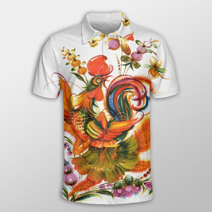 Chicken Men Polo Shirts For Summer - Chicken Painting Pattern Button Shirts For Men - Perfect Gift For Chicken Lovers, Animal Lovers - Amzanimalsgift