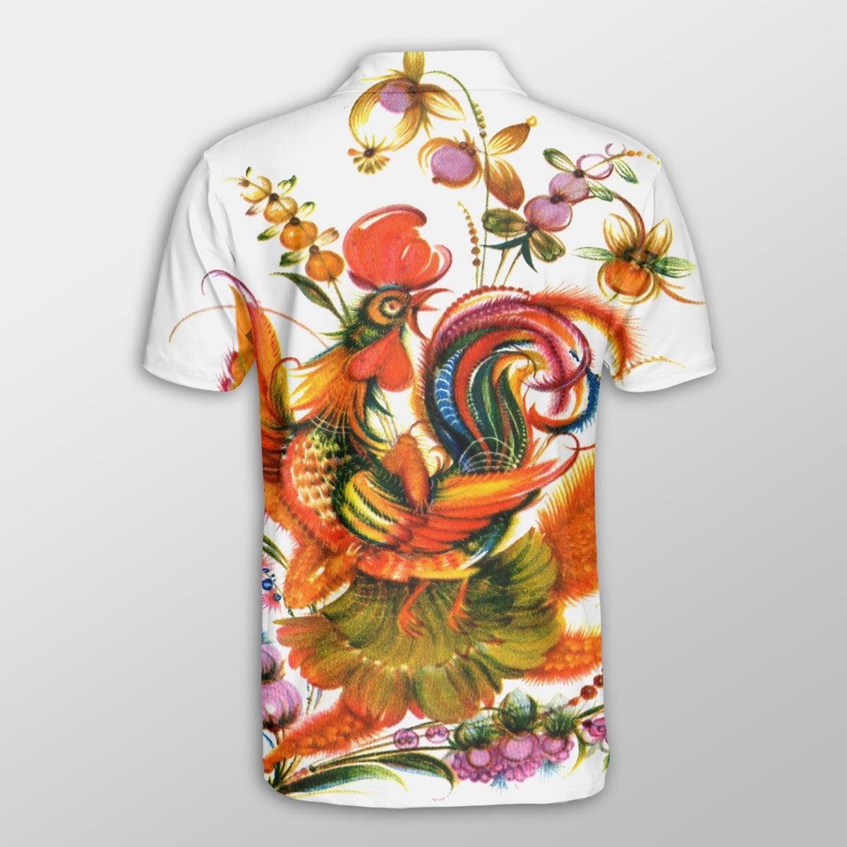 Chicken Men Polo Shirts For Summer - Chicken Painting Pattern Button Shirts For Men - Perfect Gift For Chicken Lovers, Animal Lovers - Amzanimalsgift