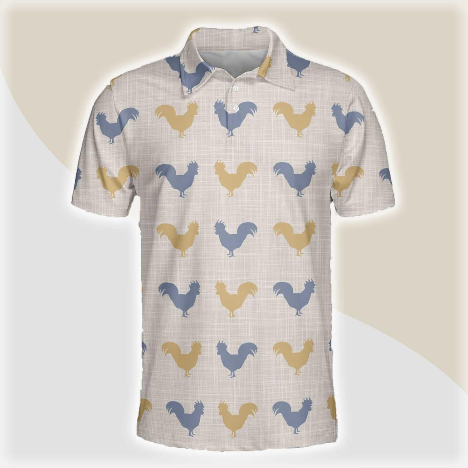 Chicken Men Polo Shirts For Summer - Chicken Silhouette Pattern Button Shirts For Men - Perfect Gift For Chicken Lovers, Animal Lovers - Amzanimalsgift