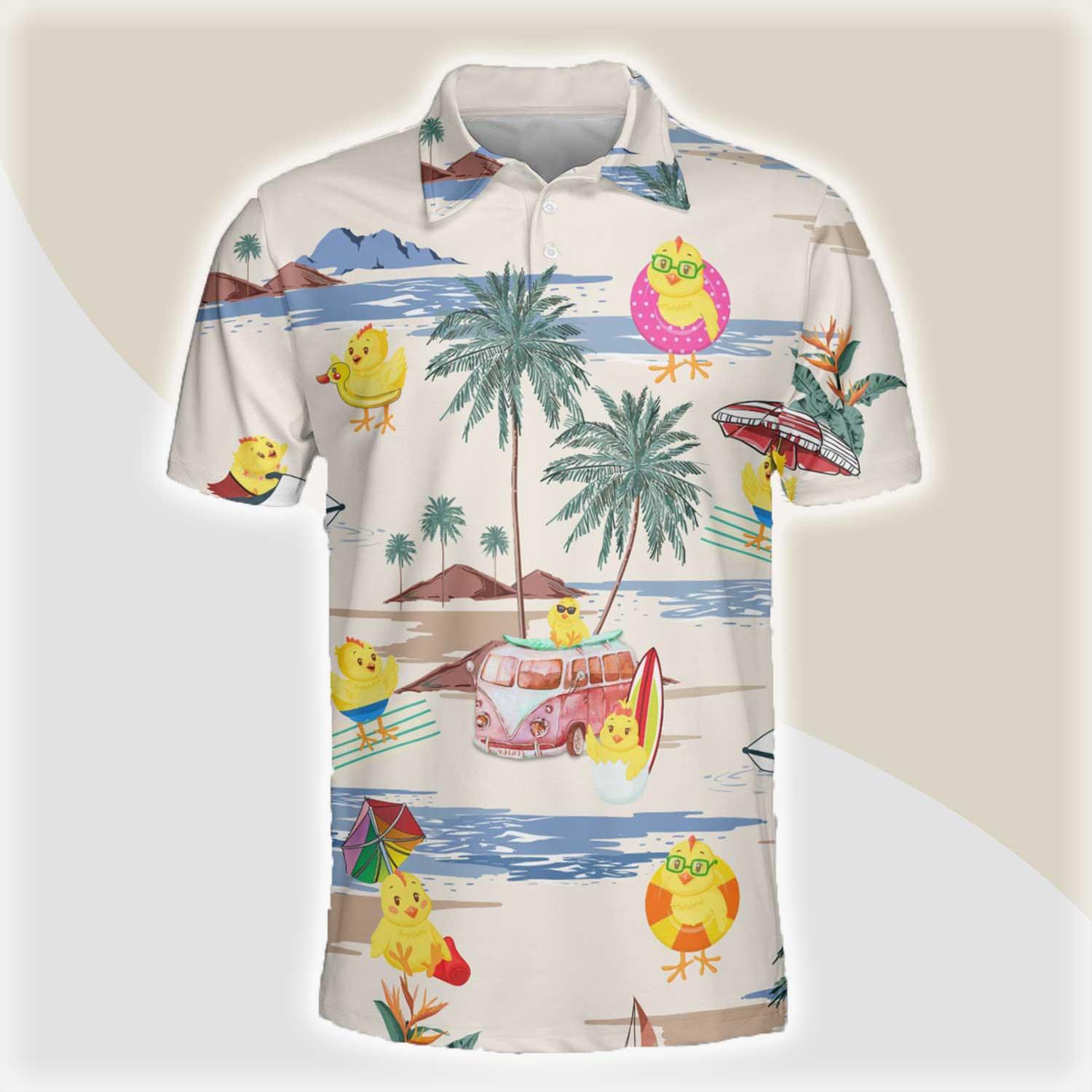 Chicken Men Polo Shirts For Summer - Chicken Summer Beach Pattern Button Shirts For Men - Perfect Gift For Chicken Lovers, Animal Lovers - Amzanimalsgift