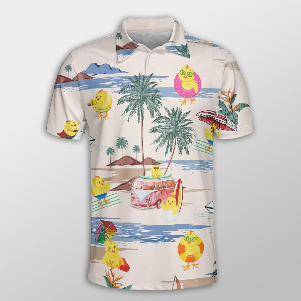 Chicken Men Polo Shirts For Summer - Chicken Summer Beach Pattern Button Shirts For Men - Perfect Gift For Chicken Lovers, Animal Lovers - Amzanimalsgift
