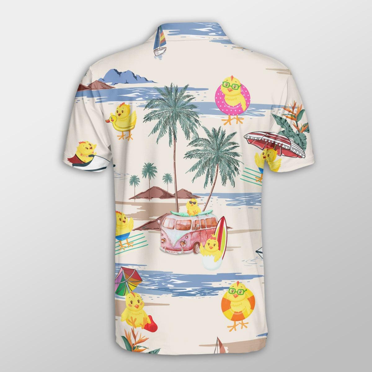 Chicken Men Polo Shirts For Summer - Chicken Summer Beach Pattern Button Shirts For Men - Perfect Gift For Chicken Lovers, Animal Lovers - Amzanimalsgift