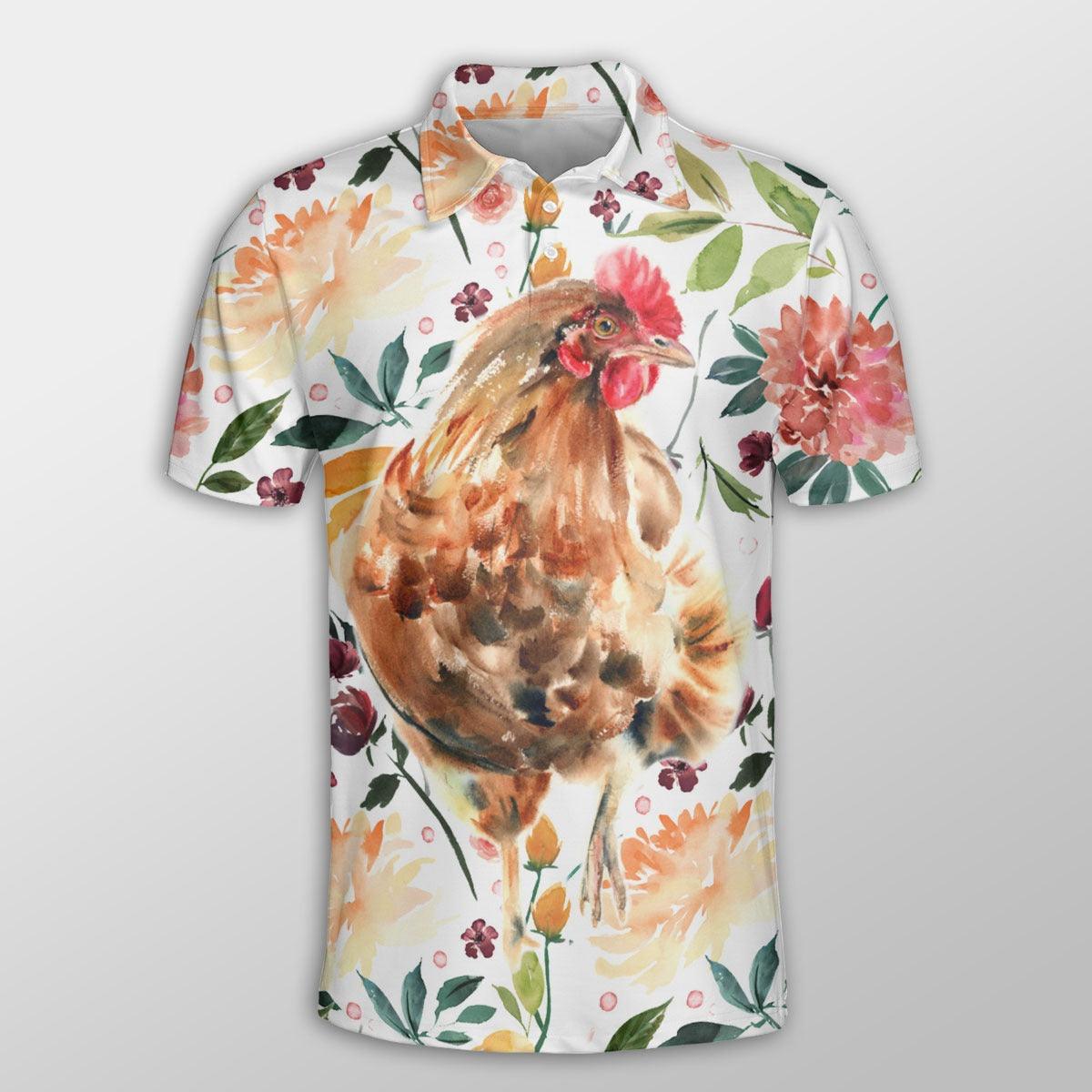 Chicken Men Polo Shirts For Summer - Chicken Tropical Flower Pattern Button Shirts For Men - Perfect Gift For Chicken Lovers, Animal Lovers - Amzanimalsgift