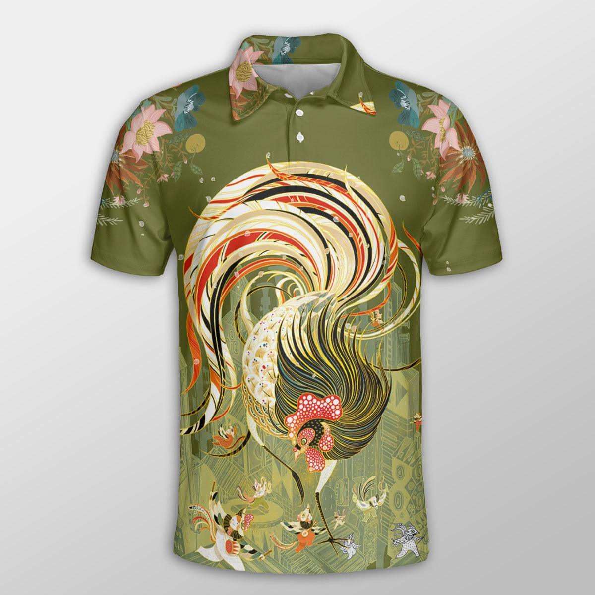 Chicken Men Polo Shirts For Summer - Chicken Watercolor Flower Pattern Button Shirts For Men - Perfect Gift For Chicken Lovers, Animal Lovers - Amzanimalsgift