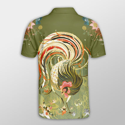 Chicken Men Polo Shirts For Summer - Chicken Watercolor Flower Pattern Button Shirts For Men - Perfect Gift For Chicken Lovers, Animal Lovers - Amzanimalsgift