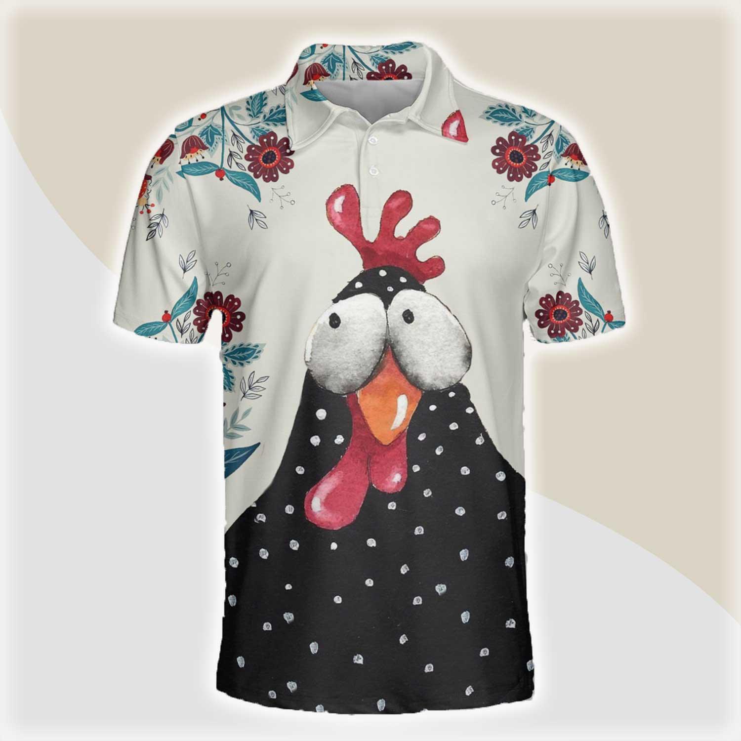 Chicken Men Polo Shirts For Summer - Cute Chicken Flower Pattern Button Shirts For Men - Perfect Gift For Chicken Lovers, Animal Lovers - Amzanimalsgift