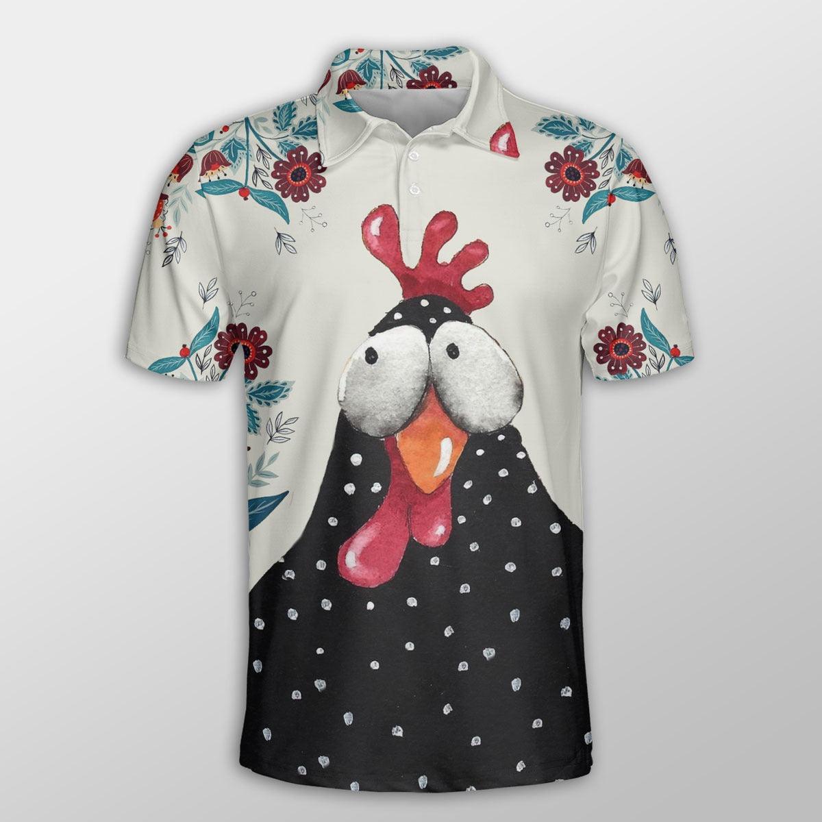 Chicken Men Polo Shirts For Summer - Cute Chicken Flower Pattern Button Shirts For Men - Perfect Gift For Chicken Lovers, Animal Lovers - Amzanimalsgift