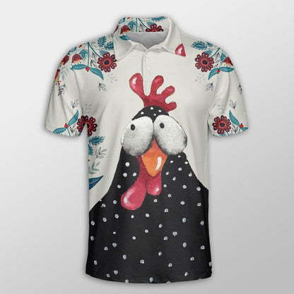 Chicken Men Polo Shirts For Summer - Cute Chicken Flower Pattern Button Shirts For Men - Perfect Gift For Chicken Lovers, Animal Lovers - Amzanimalsgift