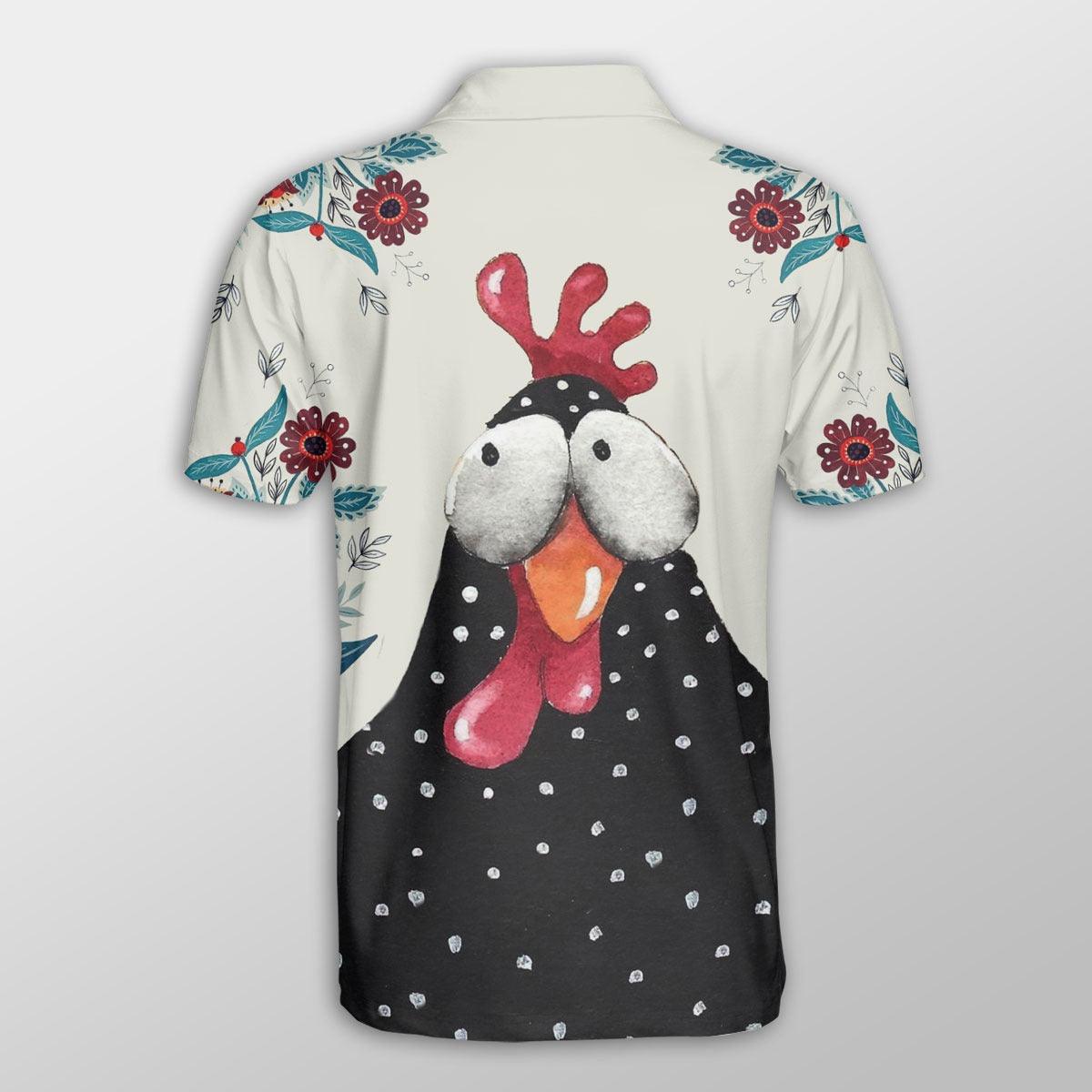 Chicken Men Polo Shirts For Summer - Cute Chicken Flower Pattern Button Shirts For Men - Perfect Gift For Chicken Lovers, Animal Lovers - Amzanimalsgift