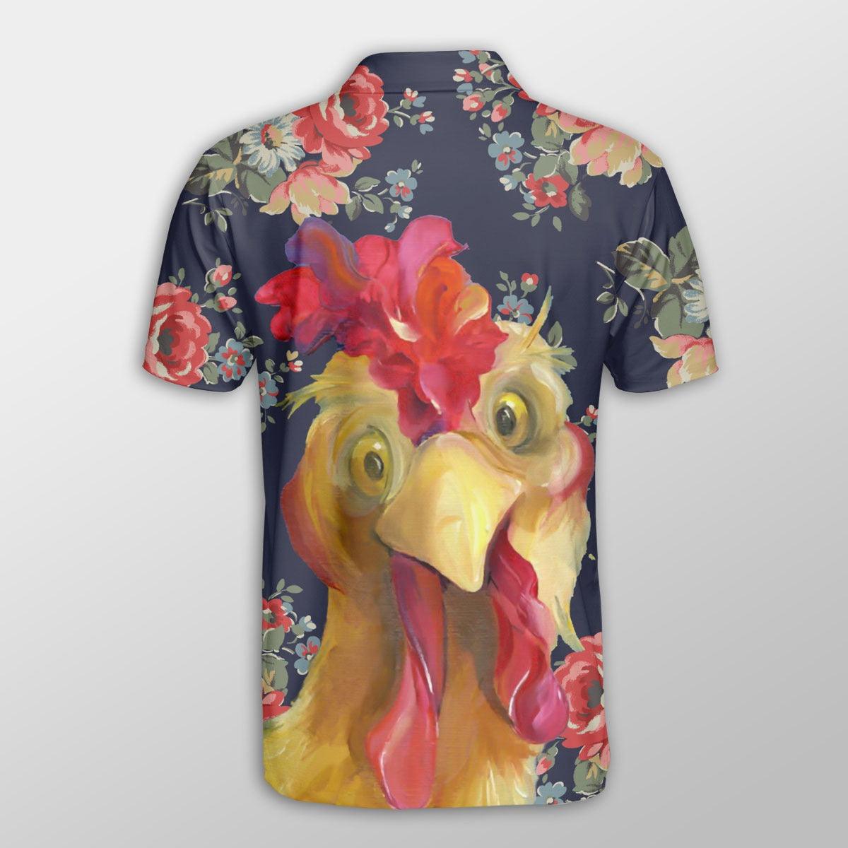 Chicken Men Polo Shirts For Summer - Funny Rooster Tropical Floral Pattern Button Shirts For Men - Perfect Gift For Chicken Lovers, Animal Lovers - Amzanimalsgift