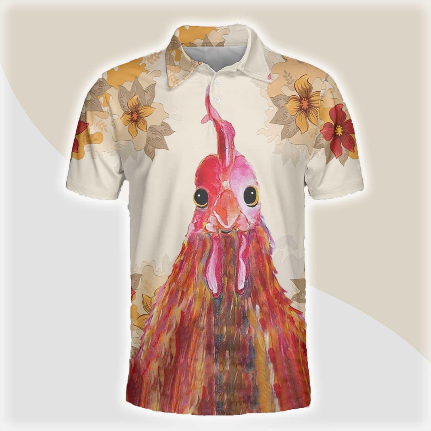 Chicken Men Polo Shirts For Summer - Rooster Art Pattern Button Shirts For Men - Perfect Gift For Chicken Lovers, Animal Lovers - Amzanimalsgift