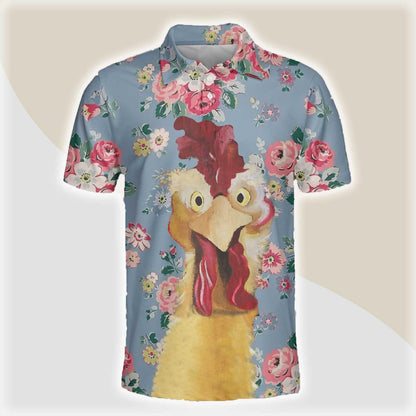Chicken Men Polo Shirts For Summer - Rooster Floral Pattern Button Shirts For Men - Perfect Gift For Chicken Lovers, Animal Lovers - Amzanimalsgift