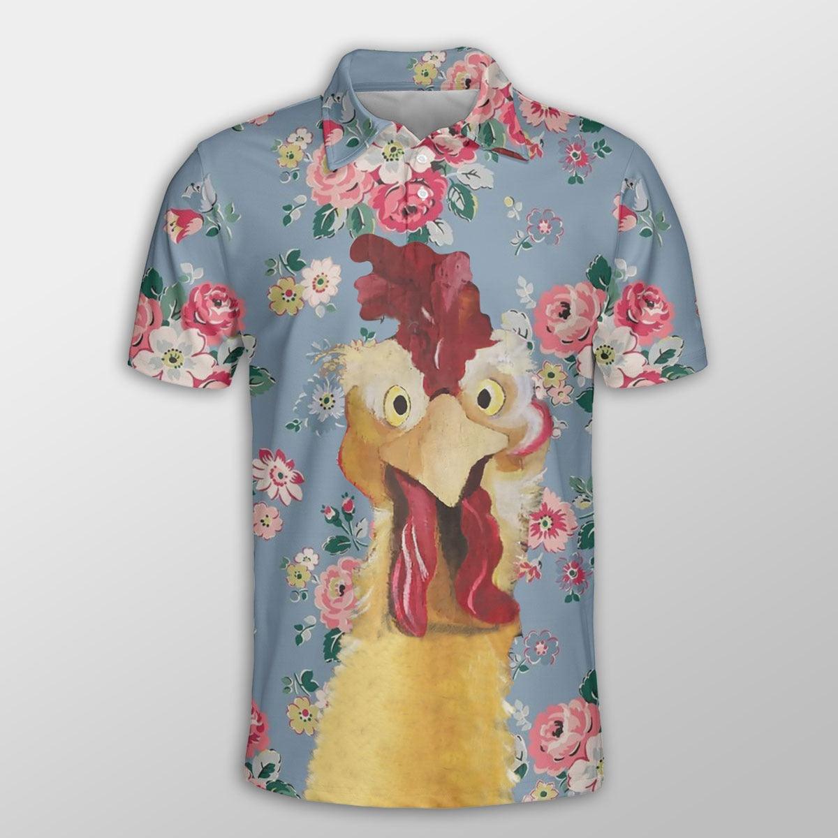 Chicken Men Polo Shirts For Summer - Rooster Floral Pattern Button Shirts For Men - Perfect Gift For Chicken Lovers, Animal Lovers - Amzanimalsgift