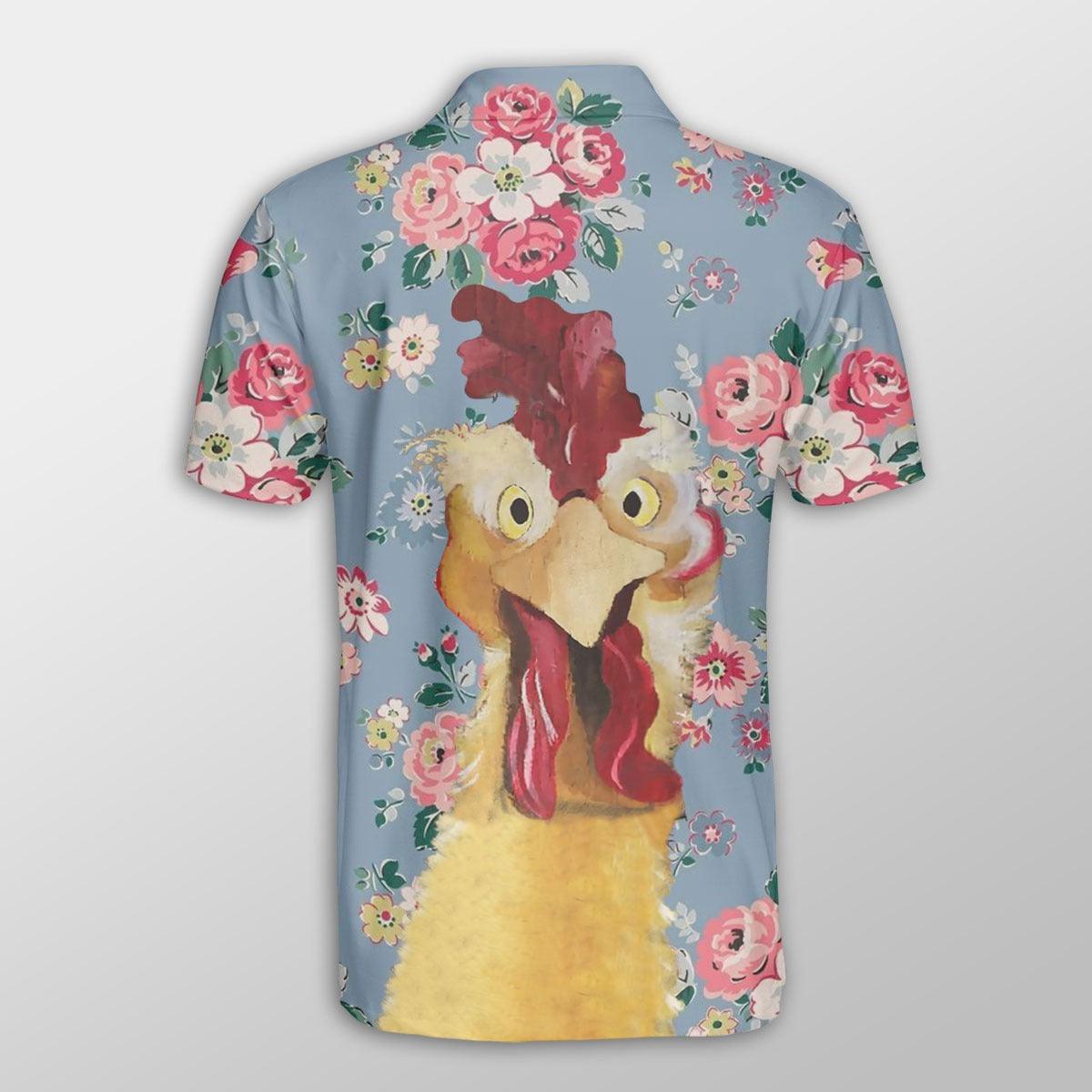 Chicken Men Polo Shirts For Summer - Rooster Floral Pattern Button Shirts For Men - Perfect Gift For Chicken Lovers, Animal Lovers - Amzanimalsgift