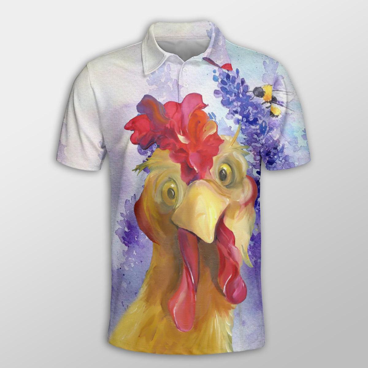 Chicken Men Polo Shirts For Summer - Rooster Purple Flower Pattern Button Shirts For Men - Perfect Gift For Chicken Lovers, Animal Lovers - Amzanimalsgift