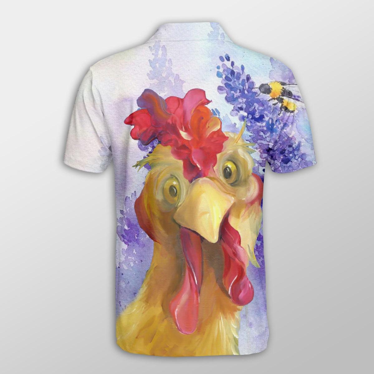Chicken Men Polo Shirts For Summer - Rooster Purple Flower Pattern Button Shirts For Men - Perfect Gift For Chicken Lovers, Animal Lovers - Amzanimalsgift