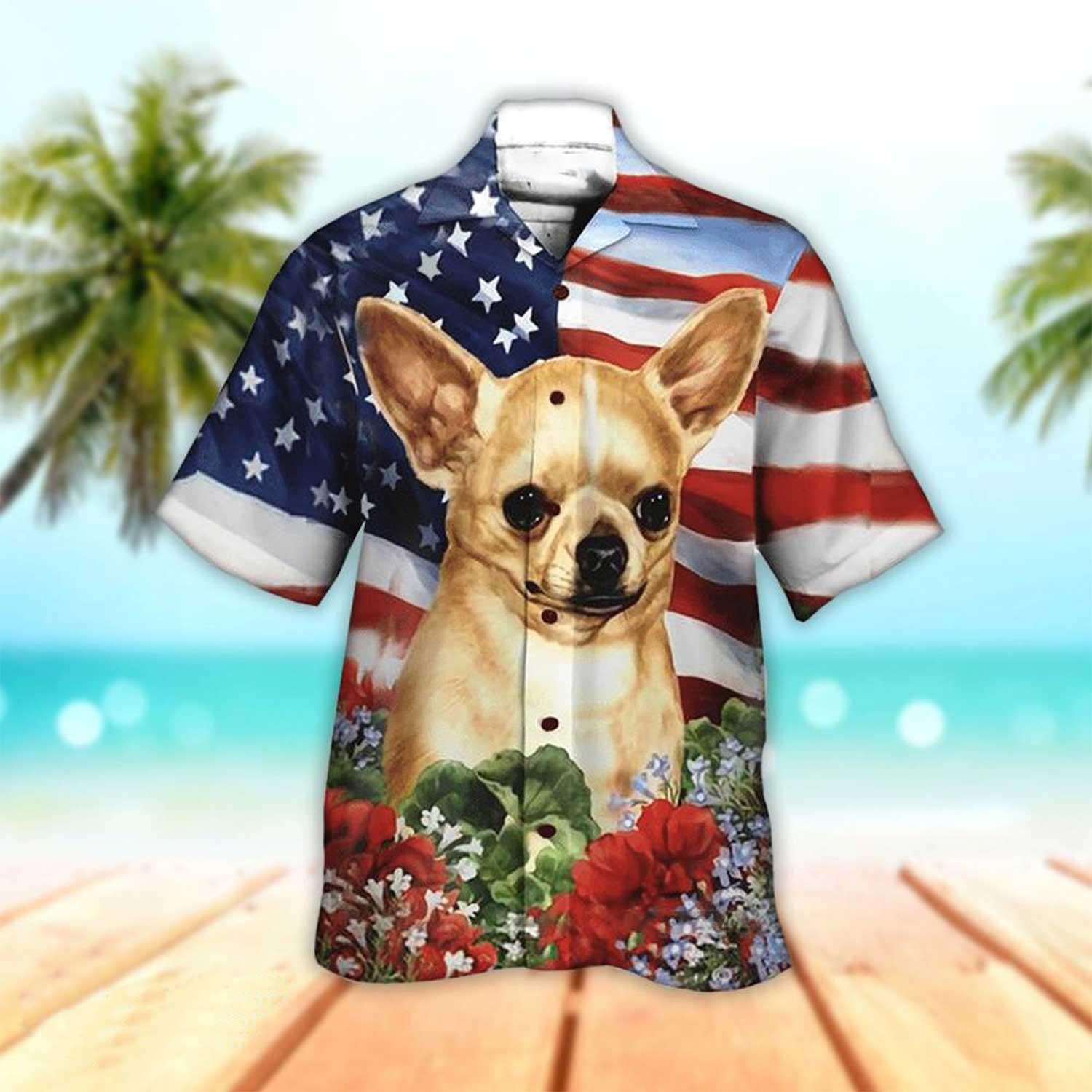 Chihuahua Aloha Hawaiian Shirts For Summer, Patriotic Chihuahua Fourth Of July American Flag Hawaiian Shirt For Men Women, Gift For Dog Lovers - Amzanimalsgift