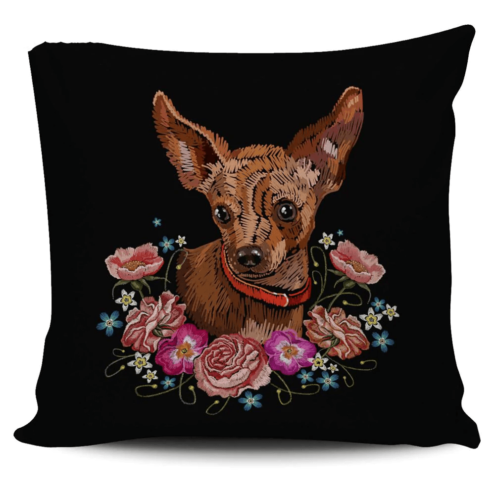 Chihuahua And Flower Throw Pillow, Dog Throw Pillows - Perfect Gift For Mother's Day, Father's Day, Chihuahua Lover, Dog Mom, Dog Dad - Amzanimalsgift