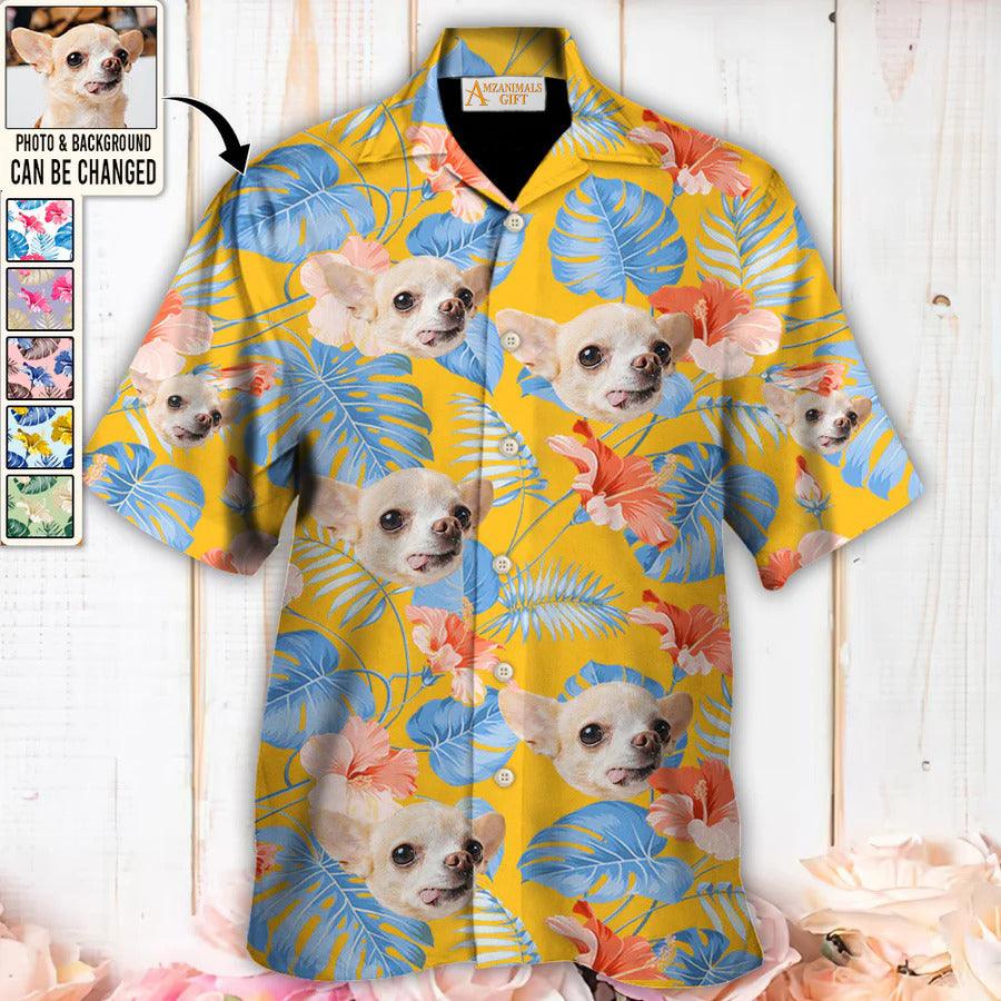 Chihuahua Face Custom Aloha Hawaii Shirt - Dog Custom Photo With Tropical Pattern Personalized Hawaiian Shirt - Perfect Gift For Dog Lovers, Friend, Family - Amzanimalsgift