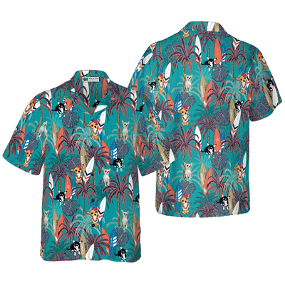 Chihuahua Hawaiian Shirt, Chihuahua Surfboard, Palm Tree Aloha Shirt For Men - Perfect Gift For Chihuahua Lovers, Husband, Boyfriend, Friend, Family - Amzanimalsgift